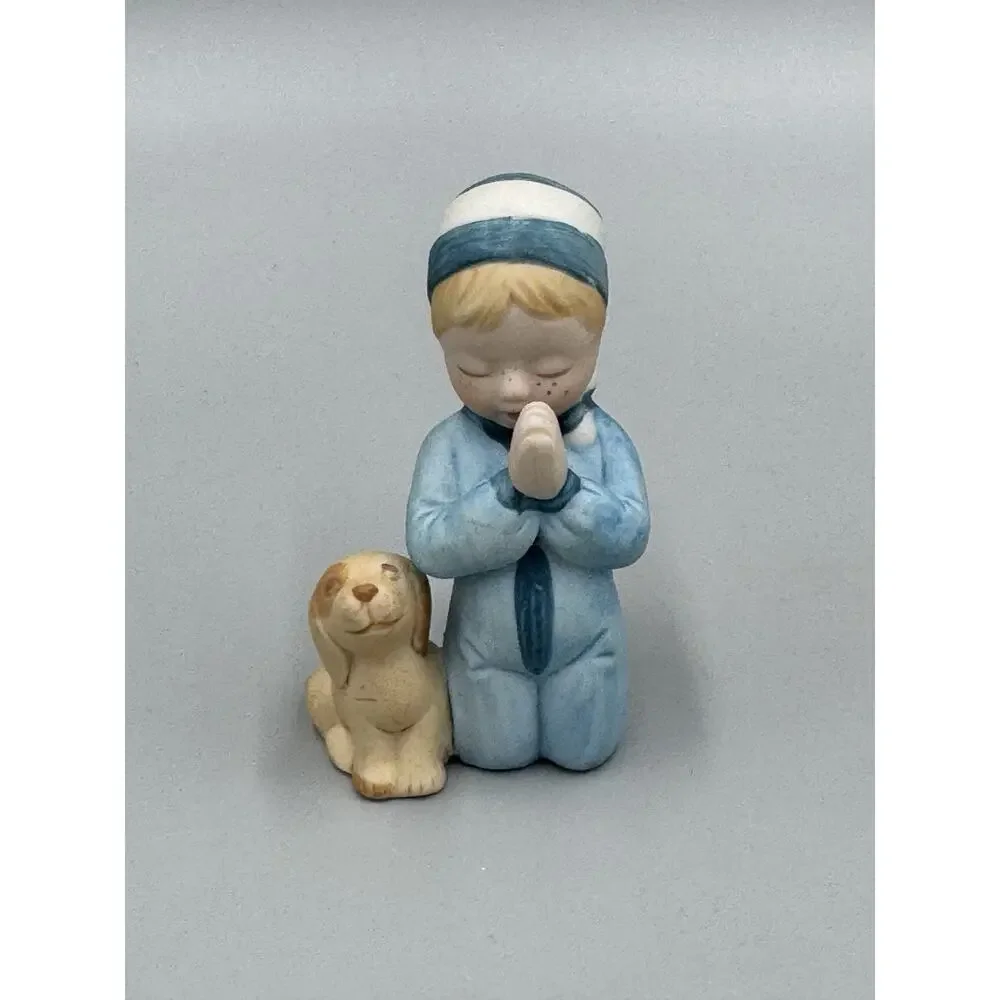 Vtg Holly Hobbie Praying Boy & Girl in Pajamas Mini 2.75” Ceramic Figurines